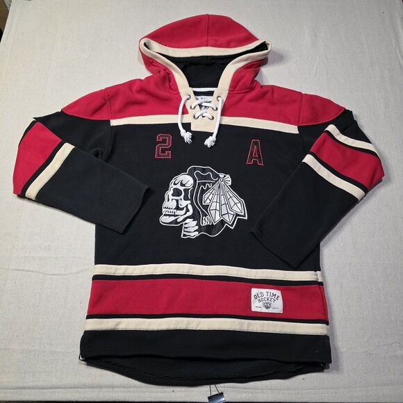 Old Time Hockey #2 Keith Chicago Blackhawks Sweatshirt Hoodie M Skeleton Skull - Picture 1 of 12